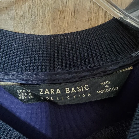 Zara Navy Floral Print Sheer Pullover Long Sleeves Blouse Size Small - Picture 7 of 10